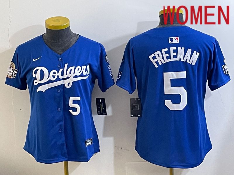 Women Los Angeles Dodgers #5 Freeman Blue Game 2024 Nike MLB Jersey style 11216->women mlb jersey->Women Jersey